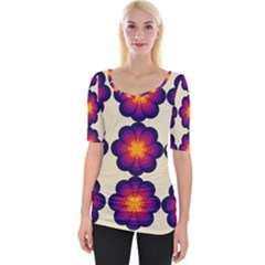 Flower Pattern Design Seamless Wide Neckline T-shirt