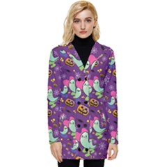 Pumpkins Ghosts Skeleton Pattern Button Up Hooded Coat  by Ravend