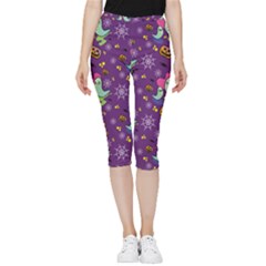 Pumpkins Ghosts Skeleton Pattern Inside Out Lightweight Velour Capri Leggings  by Ravend