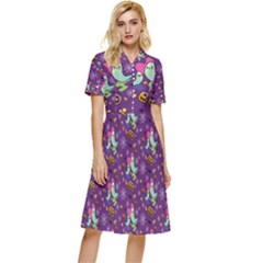 Pumpkins Ghosts Skeleton Pattern Button Top Knee Length Dress