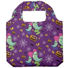 Pumpkins Ghosts Skeleton Pattern Foldable Grocery Recycle Bag