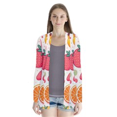 Fruit Sweet Pattern Drape Collar Cardigan