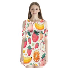 Fruit Sweet Pattern Shoulder Cutout Velvet One Piece