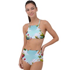 Fruits Sweet Papaya Orange Pattern Halter Tankini Set by Ravend