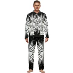 Sun Moon Star Universe Space Men s Long Sleeve Velvet Pocket Pajamas Set by Ravend