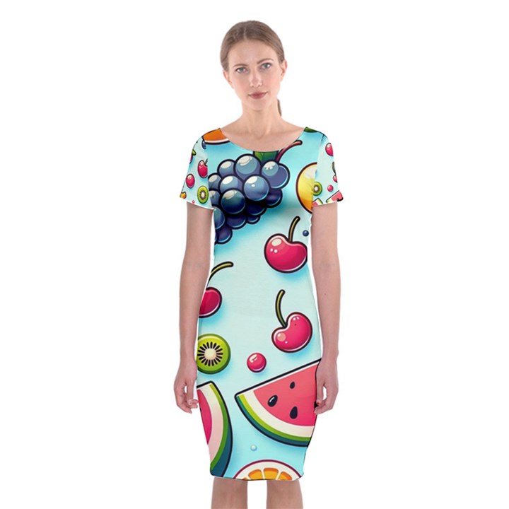 Fruits Sweet Pattern Classic Short Sleeve Midi Dress