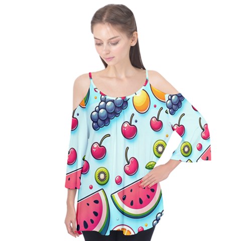 Fruits Sweet Pattern Flutter Sleeve T-shirt  by Ravend