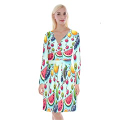 Fruits Sweet Pattern Long Sleeve Velvet Front Wrap Dress by Ravend