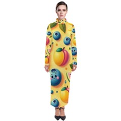 Fruits Fresh Sweet Pattern Turtleneck Maxi Dress