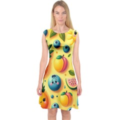 Fruits Fresh Sweet Pattern Capsleeve Midi Dress