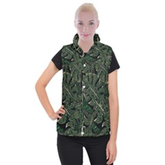 Monstera Plant Tropical Jungle Women s Button Up Vest