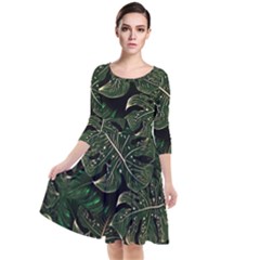 Monstera Plant Tropical Jungle Quarter Sleeve Waist Band Dress by Ravend