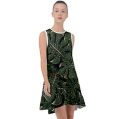 Monstera Plant Tropical Jungle Frill Swing Dress by Ravend