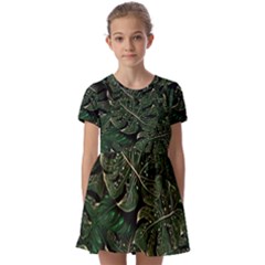 Monstera Plant Tropical Jungle Kids  Short Sleeve Pinafore Style Dress by Ravend