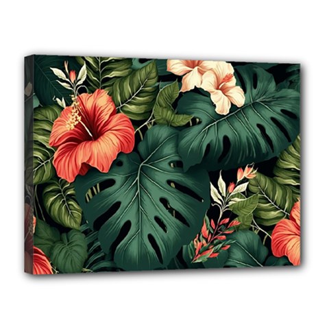 Flowers Monstera Foliage Tropical Canvas 16  x 12  (Stretched)