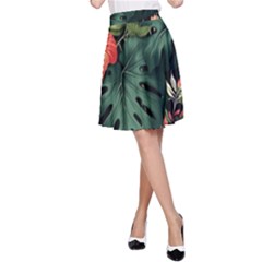 Flowers Monstera Foliage Tropical A-Line Skirt