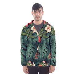 Flowers Monstera Foliage Tropical Men s Hooded Windbreaker