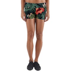 Flowers Monstera Foliage Tropical Yoga Shorts by Ravend