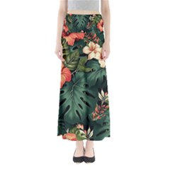 Flowers Monstera Foliage Tropical Full Length Maxi Skirt