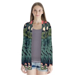 Flowers Monstera Foliage Tropical Drape Collar Cardigan