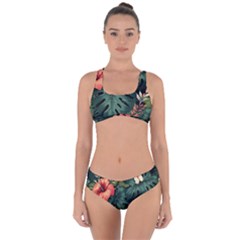 Flowers Monstera Foliage Tropical Criss Cross Bikini Set