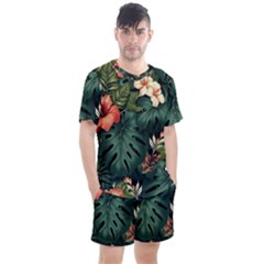 Flowers Monstera Foliage Tropical Men s Mesh T-Shirt and Shorts Set