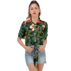 Flowers Monstera Foliage Tropical Tie Front Shirt 