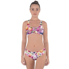 Fruits Apple Strawberry Raspberry Criss Cross Bikini Set