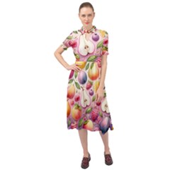 Fruits Apple Strawberry Raspberry Keyhole Neckline Chiffon Dress by Ravend