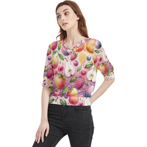 Fruits Apple Strawberry Raspberry Quarter Sleeve Blouse by Ravend