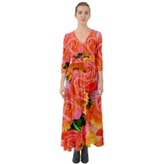 Bouquet Floral Blossom Anniversary Button Up Boho Maxi Dress by Ravend