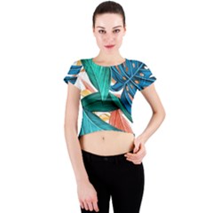 Leaves Tropical Exotic Green Plant Crew Neck Crop Top
