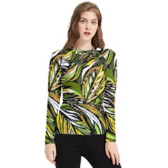 Foliage Pattern Texture Background Women s Long Sleeve Rash Guard by Ravend