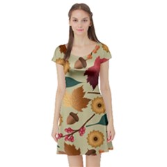 Autumn Leaves Colours Season Short Sleeve Skater Dress