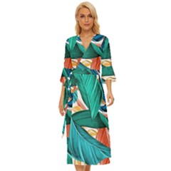 Leaves Tropical Exotic Green Plant Midsummer Wrap Dress