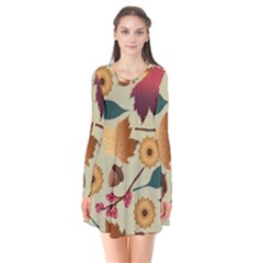 Autumn Leaves Colours Season Long Sleeve V-neck Flare Dress by Ravend