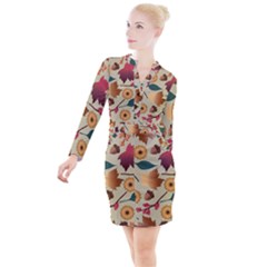 Autumn Leaves Colours Season Button Long Sleeve Dress