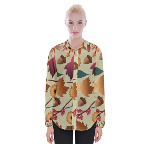 Autumn Leaves Colours Season Womens Long Sleeve Shirt by Ravend