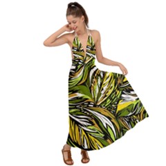 Foliage Pattern Texture Background Backless Maxi Beach Dress