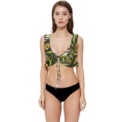 Foliage Pattern Texture Background Low Cut Ruffle Edge Bikini Top by Ravend