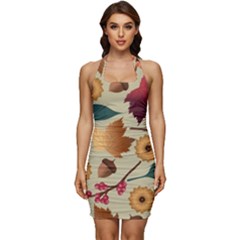 Autumn Leaves Colours Season Sleeveless Wide Square Neckline Ruched Bodycon Dress by Ravend