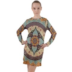 Mandala Floral Decorative Flower Art Long Sleeve Hoodie Dress