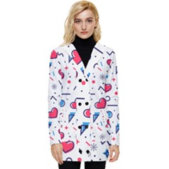 Hearts Seamless Pattern Memphis Style Button Up Hooded Coat  by Grandong