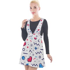 Hearts Seamless Pattern Memphis Style Plunge Pinafore Velour Dress by Grandong