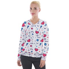 Hearts Seamless Pattern Memphis Style Velvet Zip Up Jacket by Grandong