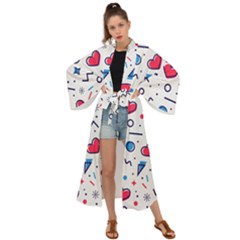 Hearts Seamless Pattern Memphis Style Maxi Kimono by Grandong