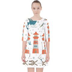 Nautical Elements Pattern Background Quarter Sleeve Pocket Dress by Grandong