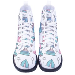 Transportation Seamless Pattern Women s High-top Canvas Sneakers