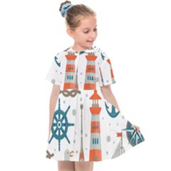 Nautical Elements Pattern Background Kids  Sailor Dress by Grandong