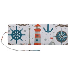 Nautical Elements Pattern Background Roll Up Canvas Pencil Holder (m) by Grandong